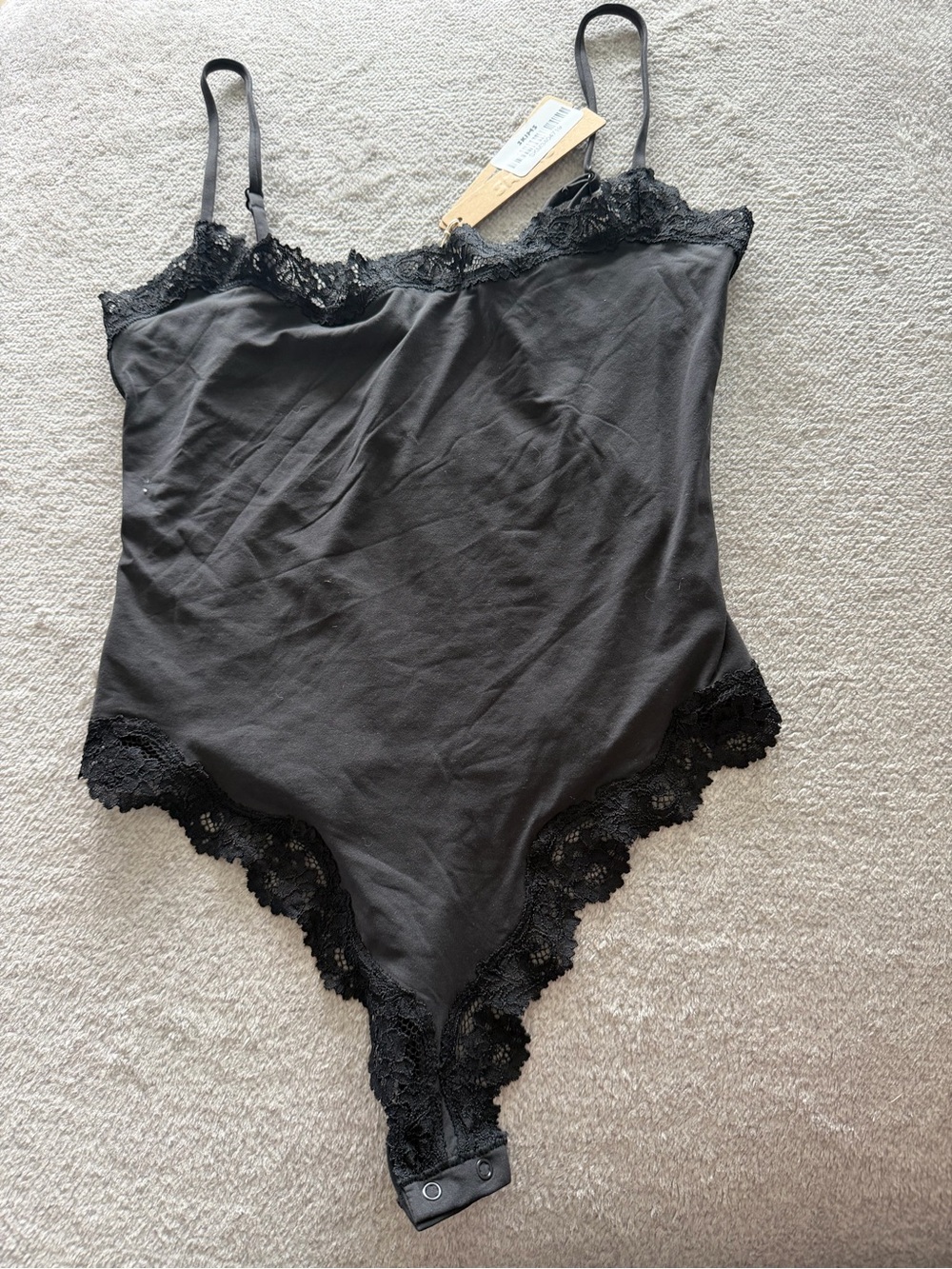 SKIMS Black Lace-Trim Camisole Bodysuit